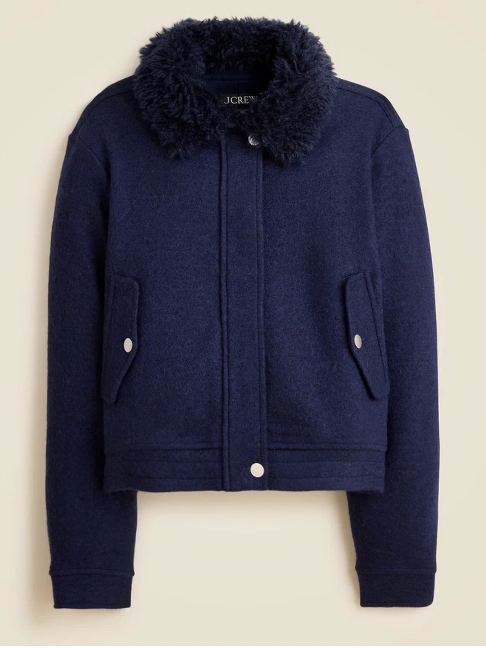 J crew navy Wool-blend flight jacket with faux-fur collar